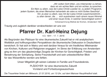 Traueranzeige von Karl-Heinz Dejung von Trauerportal Rhein Main Presse