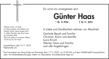 Traueranzeige von Günter Haas von  Bürstädter Zeitung