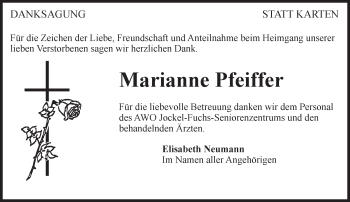 Traueranzeige von Marianne Pfeiffer von  Allgemeine Zeitung Mainz