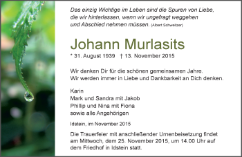 Traueranzeige von Johann Murlasits von  Idsteiner Zeitung