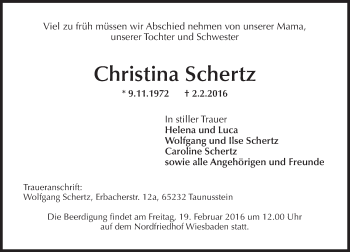 Traueranzeige von Christina Schertz von  Wiesbaden komplett