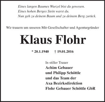 Traueranzeige von Klaus Flohr von trauer.rmp.de