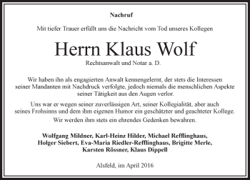 Traueranzeige von Klaus Wolf von VRM Trauer