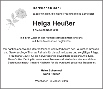 Traueranzeige von Helga Heußer von  Wiesbaden komplett