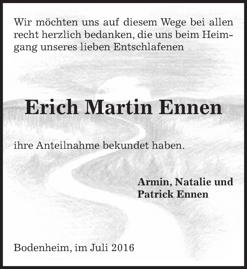  Traueranzeige für Erich Martin Ennen vom 09.07.2016 aus Trauerportal Rhein Main Presse