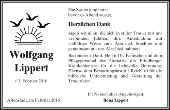 Traueranzeige von Wolfgang Lippert von  Sonntags Anzeiger