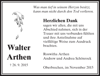 Traueranzeige von Walter Arthen von  Camberger Anzeiger