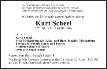 Traueranzeige von Kurt Scheel von  Mainspitze
