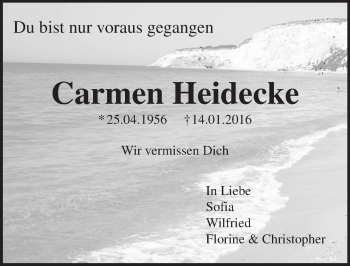 Traueranzeige von Carmen Heidecke von  Kreisanzeiger