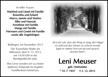 Traueranzeige von Leni Meuser von  Kreisanzeiger