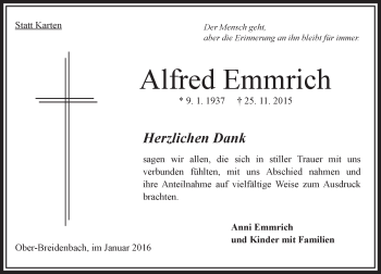 Traueranzeige von Alfred Emmrich von  OK Oberhessen Kurier