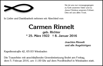 Traueranzeige von Carmen Rinnelt von  Wiesbaden komplett