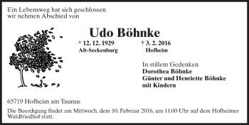 Traueranzeige von Udo Böhnke von  Hofheimer Zeitung