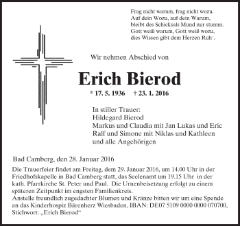 Traueranzeige von Erich Bierod von  Camberger Anzeiger