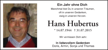 Traueranzeige von Hans Hubertus von Trauerportal Rhein Main Presse