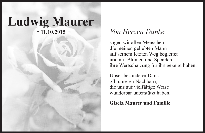  Traueranzeige für Ludwig Maurer vom 05.12.2015 aus  Landskrone