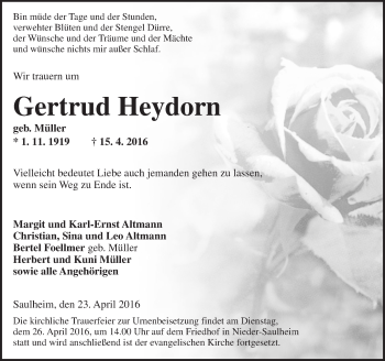 Traueranzeige von Gertrud Heydorn von  Allgemeine Zeitung Mainz