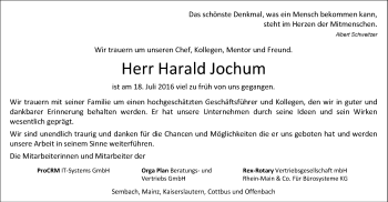 Traueranzeige von Harald Jochum von Trauerportal Rhein Main Presse