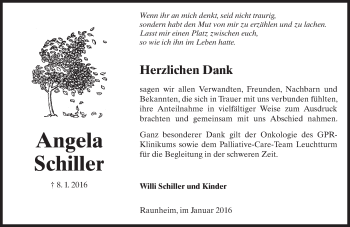 Traueranzeige von Angela Schiller von  Mainspitze