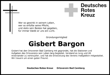 Traueranzeige von Gisbert Bargon von  Camberger Anzeiger