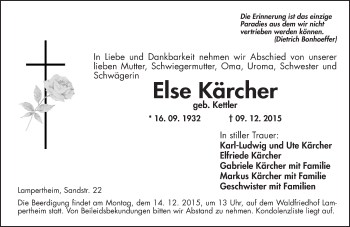 Traueranzeige von Else Kärcher von  Bürstädter Zeitung