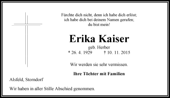 Traueranzeige von Erika Kaiser von VRM Trauer