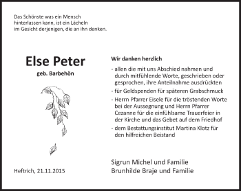 Traueranzeige von Else Peter von  Idsteiner Zeitung