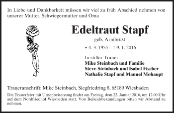 Traueranzeige von Edeltraut Stapf von  Wiesbaden komplett