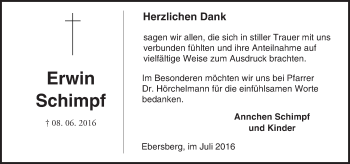 Traueranzeige von Erwin Schmipf von Trauerportal Echo Online