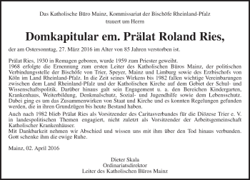 Traueranzeige von Roland Ries von trauer.rmp.de