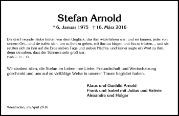 Traueranzeige von Stefan Arnold von  Wiesbaden komplett
