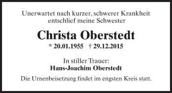 Traueranzeige von Christa Oberstedt von  Wiesbaden komplett