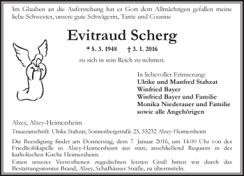 Traueranzeige von Evitraud Scherg von  Allgemeine Zeitung Alzey