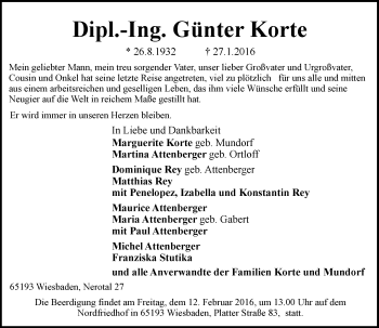 Traueranzeige von Günter Korte von  Wiesbaden komplett