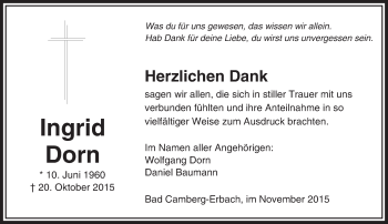 Traueranzeige von Ingrid Dorn von  Camberger Anzeiger