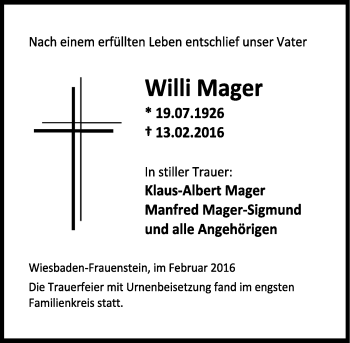 Traueranzeige von Willi Mager von  Wiesbaden komplett