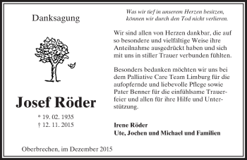 Traueranzeige von Josef Röder von  Camberger Anzeiger