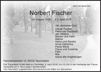 Traueranzeige von Norbert Fischer von  Wiesbaden komplett