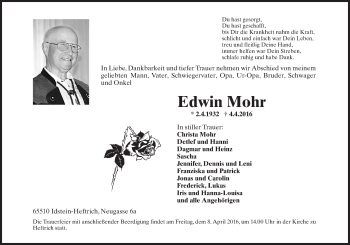 Traueranzeige von Edwin Mohr von  Idsteiner Zeitung