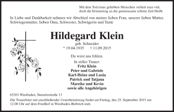 Traueranzeige von Hildegard Klein von  WI-komplett