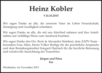 Traueranzeige von Heinz Kobler von  Wiesbaden komplett