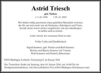 Traueranzeige von Astrid Triesch von  Kreisanzeiger