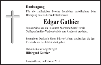 Traueranzeige von Edgar Guthier von  Bürstädter Zeitung