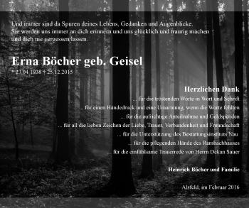 Traueranzeige von Erna Böcher von  OK Oberhessen Kurier