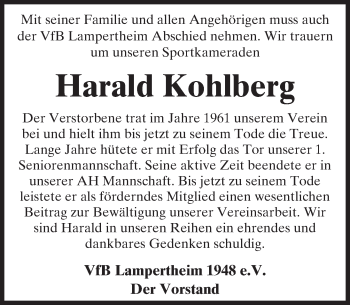 Traueranzeige von Harald Kohlberg von  Bürstädter Zeitung