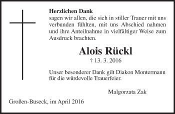 Traueranzeige von Alois Rückl von  Busecker Anzeiger