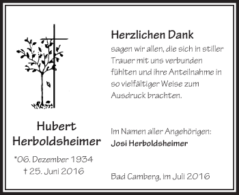 Traueranzeige von Hubert Herboldsheimer von  Camberger Anzeiger
