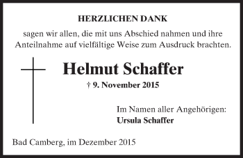 Traueranzeige von Helmut Schaffer von  Camberger Anzeiger