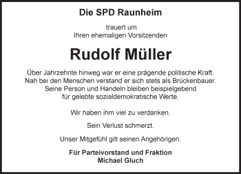 Traueranzeige von Rudolf Müller von trauer.rmp.de