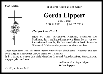 Traueranzeige von Gerda Lippert von  OK Oberhessen Kurier